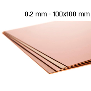 Kupferblech, Dicke 0,2 mm, Größe 100x100 mm, Kupfer-Cu-Form