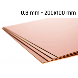 Kupferblech, Dicke 0,8 mm, Größe 200x100 mm, Kupfer-Cu-Form
