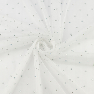 Stoff Tüll ecru weich mit Steinchen 0,5m