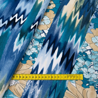 Stoff Jersey ITY blau glatt Blumen Strickware 0,5m