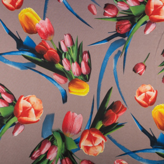 Stoff Jersey ITY glatt Tulpen Muster Strickware 0,5m