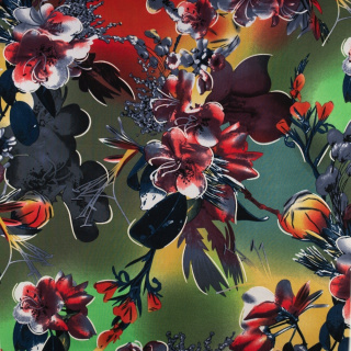 Stoff Jersey ITY grün glatt Blumen Strickware 0,5m