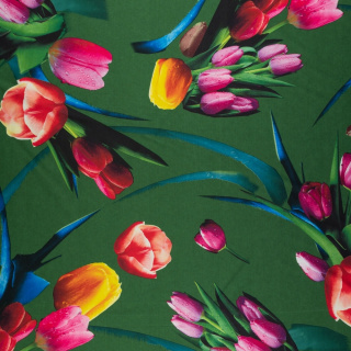 Stoff Jersey ITY grün glatt Tulpen Strickware 0,5m