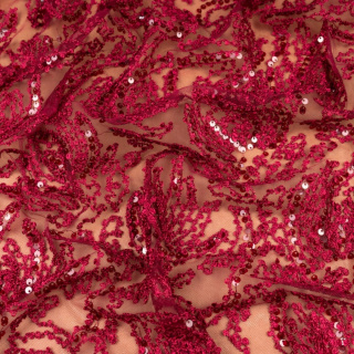Stoff Spitze bordeaux mit Pailletten Muster 0,5m