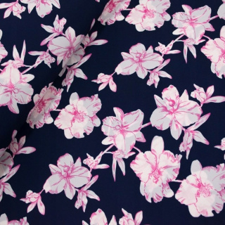 Stoff Kelly Krepp Marineblau Blumenmuster 0,5m