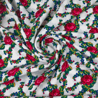 Stoff Krepp weiß Bukowina Volksmuster 0,5m