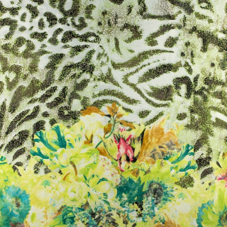 Stoff Silki grün Leopardenblumen 0,5m