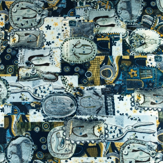 Stoff Silki grau-marineblau Aufnäher Muster 0,5m