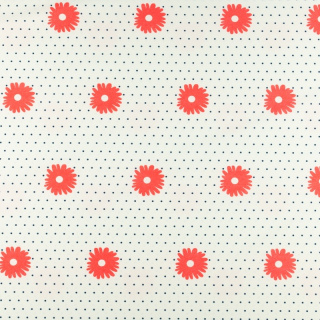 Stoff Silki ecru Gänseblümchen Punkte Muster 0,5m