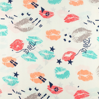 Stoff Silki atmungsaktiv bunte Münder Muster 0,5m