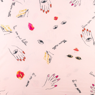 Stoff Silki hellrosa Mund Hände Muster 0,5m