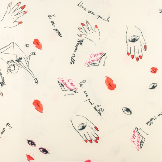 Stoff Silki ecru Mund Hände Muster 0,5m