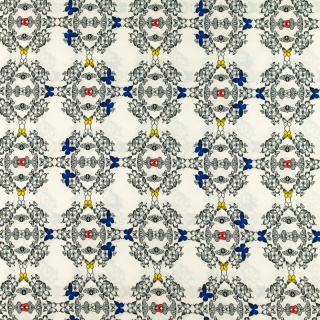 Stoff Silki gelb-blau Schmetterlingsmuster 0,5m