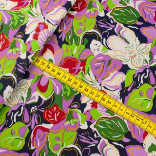 Chiffonstoff grün glatt Blumenmuster 0,5m