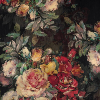 Stoff Chiffon schwarz glatt Blumenmuster 0,5m