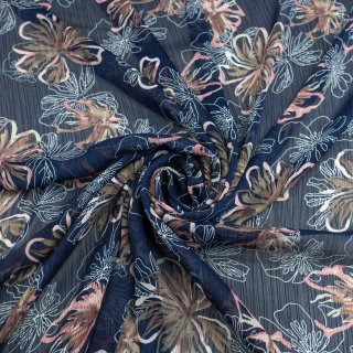 Stoff Chiffon Marineblau glatt Blumenmuster 0,5m