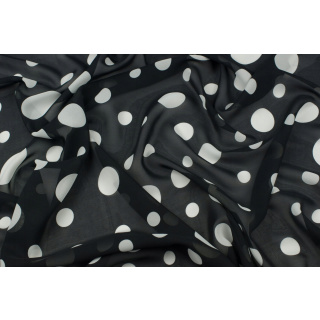 Stoff Chiffon schwarz glatt weiße Punkte Muster 0,5m