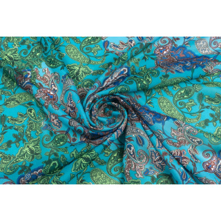 Stoff Chiffon blau glatt Paisley Muster 0,5m