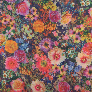 Stoff Chiffon glatt farbige Blumenmuster 0,5m