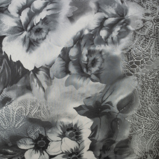 Stoff Chiffon grau glatt Blumenmuster 0,5m