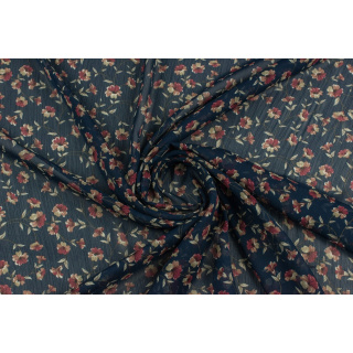 Stoff Chiffon Marineblau glatt kleines Blumenmuster 0,5m