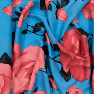 Stoff Viskose 100% blau zweifarbig Rose 0,5m