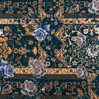 Stoff Viskose Twill Marineblau glatt Blumenmuster 0,5m