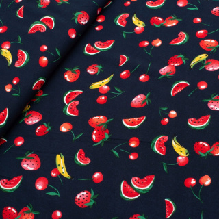 Viskose Stoff Marineblau Obst Muster 100% Viskose 0,5m