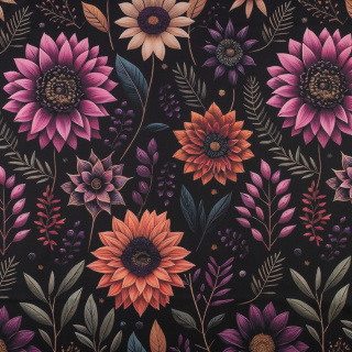 Stoff Viskose Twill glatt Blumen Blätter Muster 0,5m