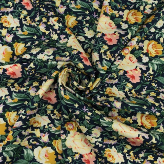 Stoff Viskose Marineblau Blumen 100% Viskose 0,5m
