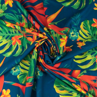 Stoff Viskose Twill glatt exotische Blumen Muster 0,5m