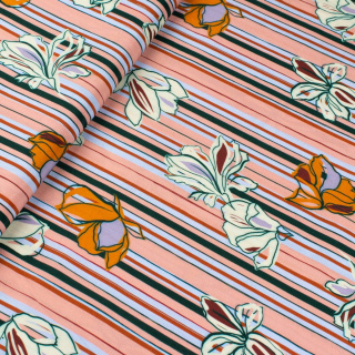 Viskosestoff Streifen Blumen 100% Viskose 0,5m