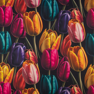 Stoff Viskose Twill schwarz glatt Tulpen Muster 0,5m