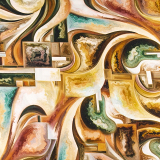 Brauner Viskosestoff Kubismus Muster 100% Viskose 0,5m