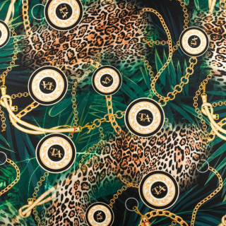 Stoff Viskose Twill grün glatt Leopardenmuster 0,5m