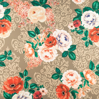 Stoff Viskose Twill braun glatt Blumenmuster 0,5m