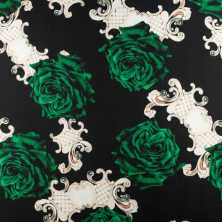 Stoff Viskose Twill schwarz glatt Blumen 0,5m