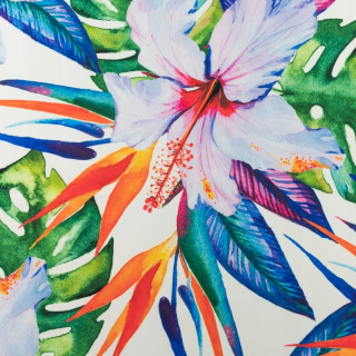 Stoff Viskose Twill glatt Strelitzien Blumen Muster 0,5m