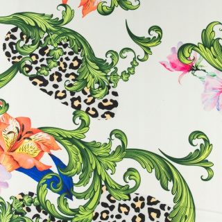 Stoff Viskose Twill ecru glatt Blumenmuster 0,5m