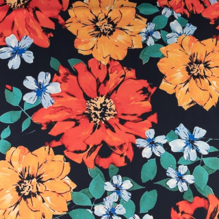 Stoff Viskose Twill glatt orange Blumen 0,5m