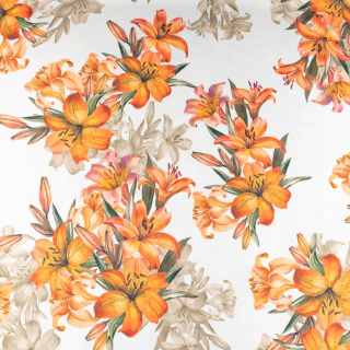 Stoff Viskose Twill glatt orange Blumen 0,5m