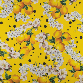 Stoff Viskose Twill gelb Zitronenmuster für Sommerkleider Blusen 0,5m