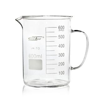 Niedriger Becherglas mit Griff und Ausguss, 100 ml, Borosilikatglas (BORO 3.3), ISO 3819, DIN 12331