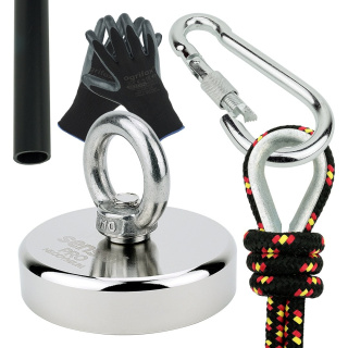 Neodymový magnet 250 kg s uchytom - set na magnetický rybolov (lano 25 m, N52)