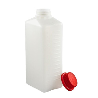 Fľaša HDPE 1000 ml s červeným uzáverom s plombou na kvapaliny a sypké materiály