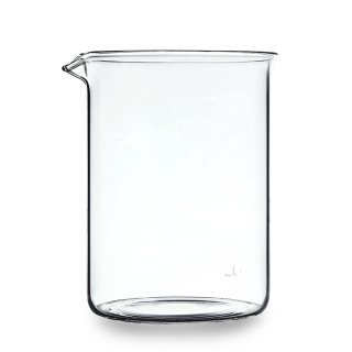 Niedriger Becher mit Ausgießer, 600 ml, Borosilikatglas (BORO 3.3), Höhe 125 mm, Durchmesser 90 mm, ISO 3819, DIN 12331