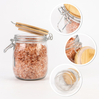 Glasgefäß 700 ml 14 cm mit Holzverschlussdeckel