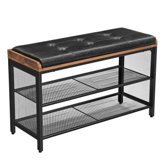 Schuhschrank mit Sitz 80x30x48cm, Metall, Holz, Öko-Leder