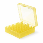 Škatuľa na skúmavky PP 100 miest, 140×140×54 mm, žltá