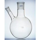 Doppelhalskolben mit rundem Boden und schrägem Seitenhals, 50 ml, Schleifschliffe 29/32 und 14/23, GLASSCO, Borosilikatglas (BORO 3.3)